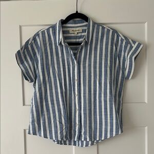 Blue and White Striped Button-Up Shirt